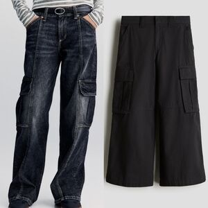 (3) H&M Girl's Black Wide-Leg Cargo Jeans & Pants NWT, Sz 8-9Y